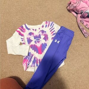 Under Armour Pink and Purple Tie-Dye Shirt with Blue Leggings